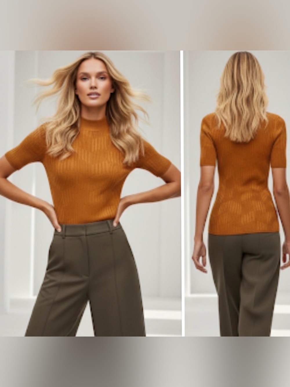 M.M. LAFLEUR The Montean Crew Top Cascade Ribbed Knit Stretch In Caramel Sz S